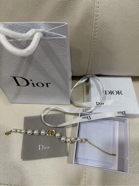 Dior White Pearl Bracelet with Gold CD Accent
